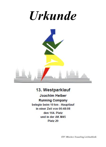 Urkunde Joachim Westparklauf 2012